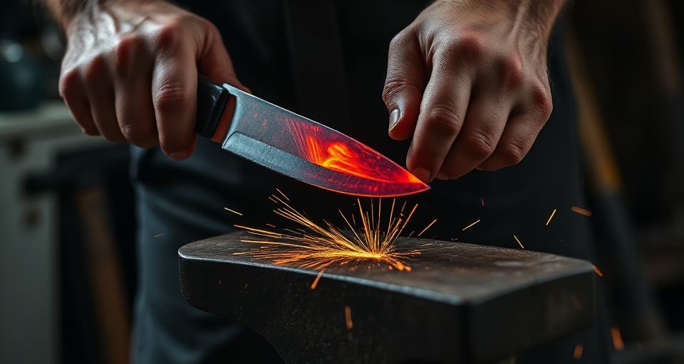 Red-hot knife blade being forged
